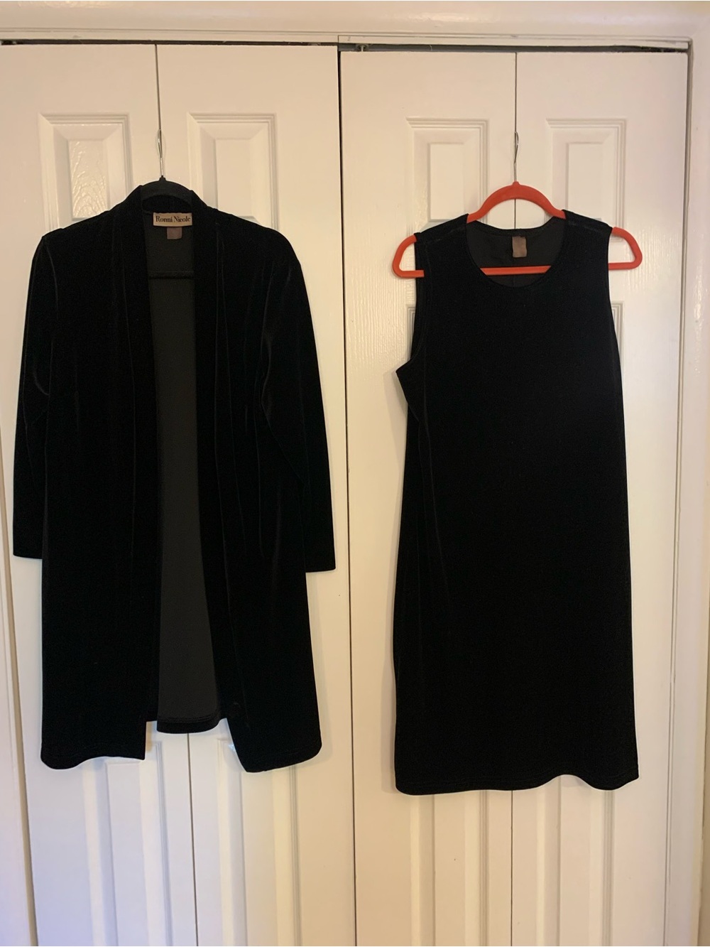 Ronni Nicole Black Velvet Sleeveless Midi Dress with Matching Long Jacket